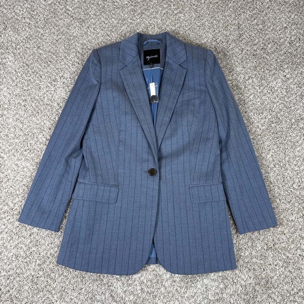 Madewell Blazer Womens‎ 00 Blue Pinstripe Single Breasted Button Relaxed Office